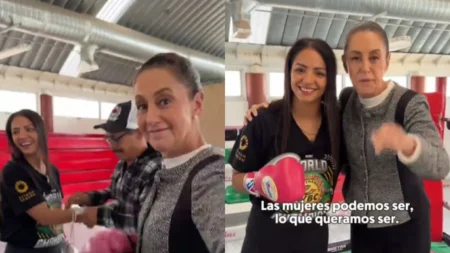 Sheinbaum visita a campeona de boxeo Diana Fernández en Juárez