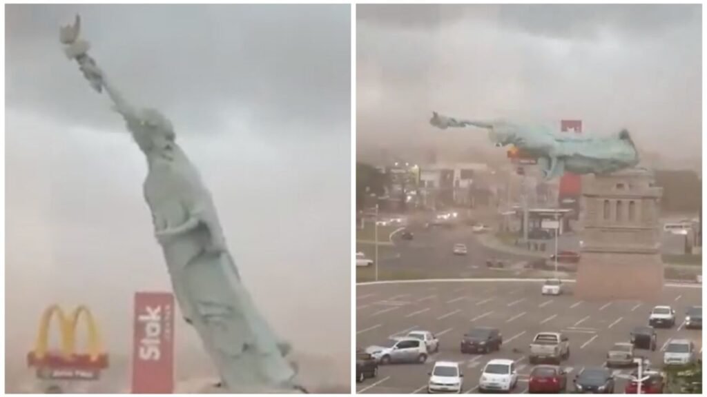 Réplica de Estatua de la Libertad colapsa en Brasil por vendaval Réplica de Estatua de la Libertad colapsa en Brasil por vendaval